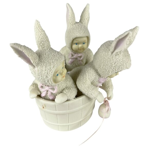1995 Dept 56 Snowbunnies Figurine Rub A Dub Dub 3 Bunnies In A Tub Easter Egg - Picture 4 of 10